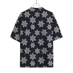 Blue And Silver Snowflake Pattern Print Rayon Hawaiian Shirt
