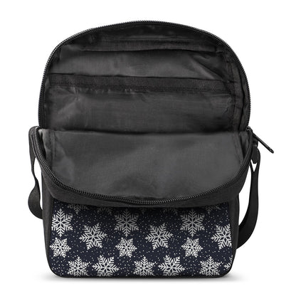 Blue And Silver Snowflake Pattern Print Rectangular Crossbody Bag