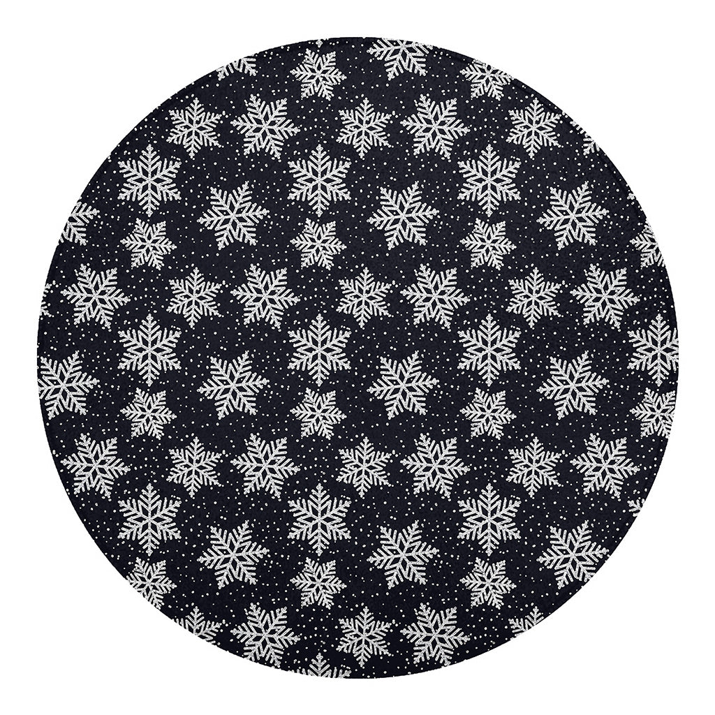 Blue And Silver Snowflake Pattern Print Round Blanket