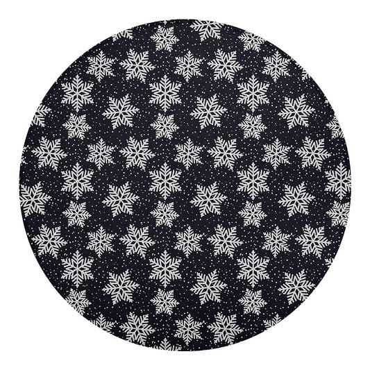 Blue And Silver Snowflake Pattern Print Round Blanket