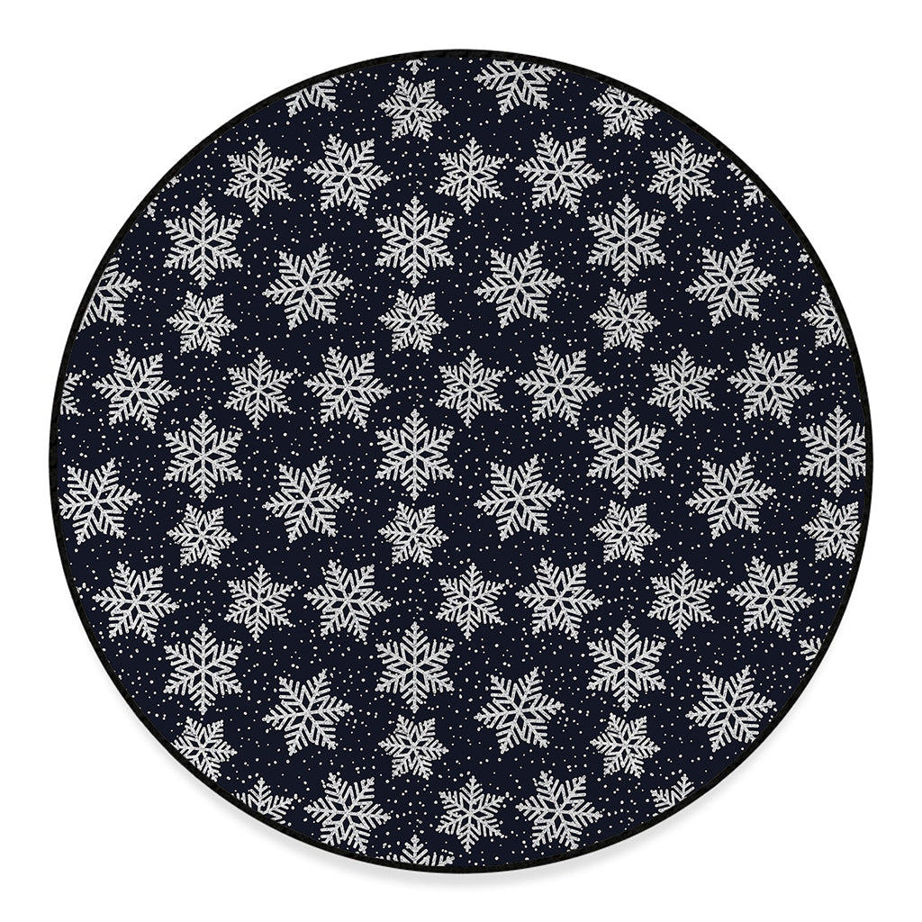 Blue And Silver Snowflake Pattern Print Round Floor Mat