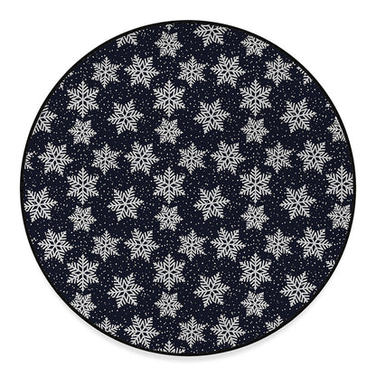 Blue And Silver Snowflake Pattern Print Round Floor Mat