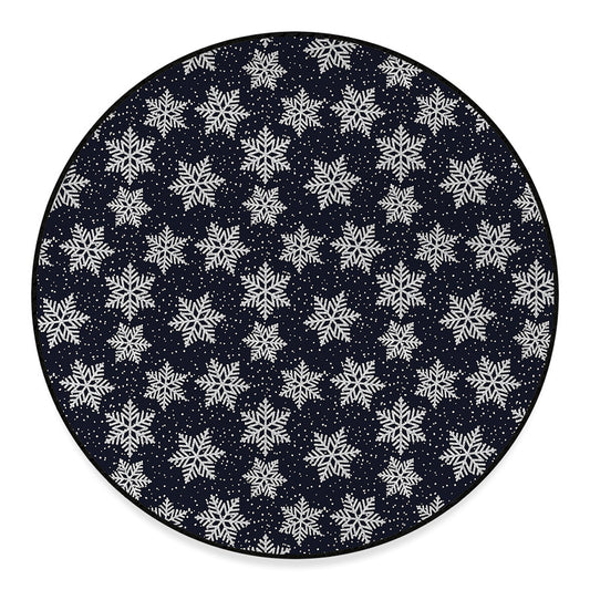 Blue And Silver Snowflake Pattern Print Round Floor Mat