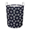 Blue And Silver Snowflake Pattern Print Round Laundry Basket