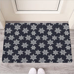 Blue And Silver Snowflake Pattern Print Rubber Doormat