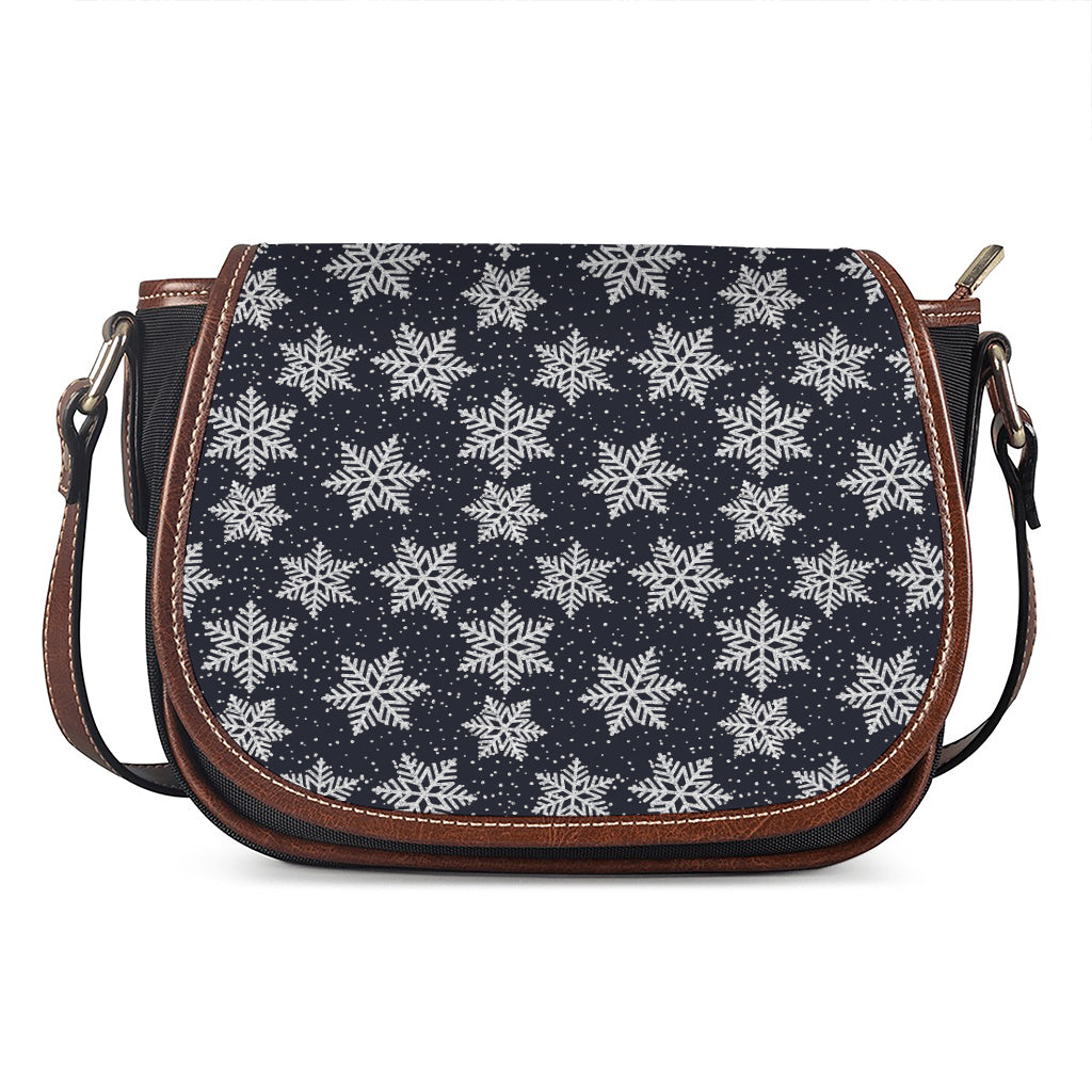 Blue And Silver Snowflake Pattern Print Saddle Bag