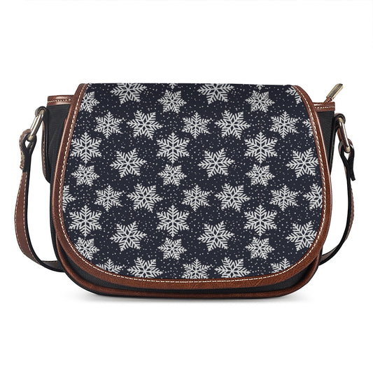 Blue And Silver Snowflake Pattern Print Saddle Bag