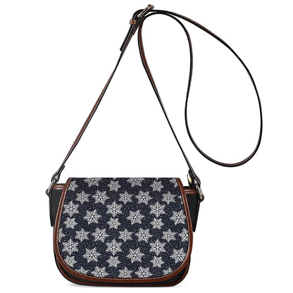 Blue And Silver Snowflake Pattern Print Saddle Bag