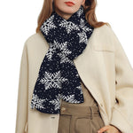 Blue And Silver Snowflake Pattern Print Scarf