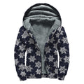 Blue And Silver Snowflake Pattern Print Sherpa Lined Zip Up Hoodie
