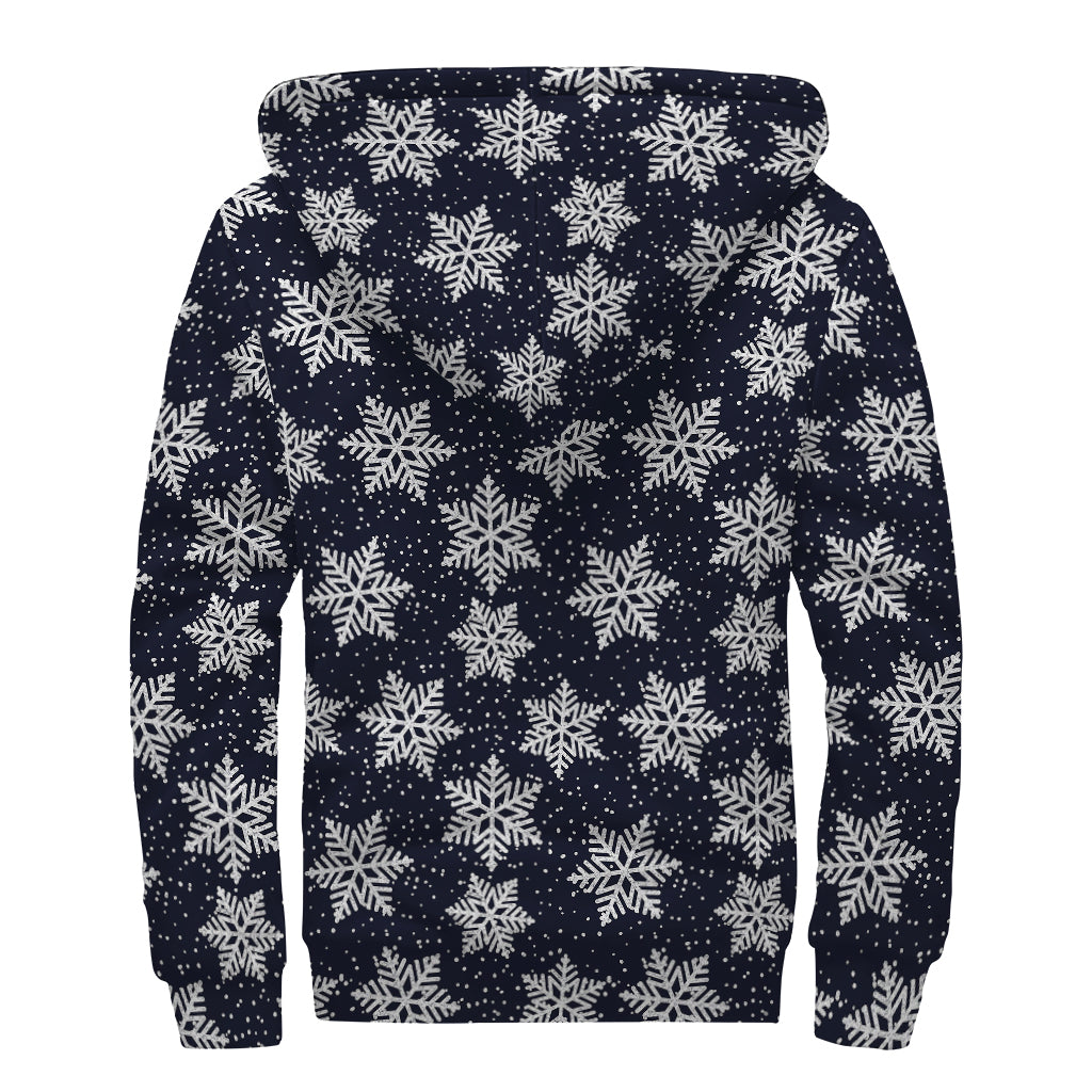 Blue And Silver Snowflake Pattern Print Sherpa Lined Zip Up Hoodie