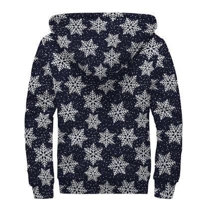 Blue And Silver Snowflake Pattern Print Sherpa Lined Zip Up Hoodie