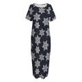 Blue And Silver Snowflake Pattern Print Short Sleeve Long Nightdress