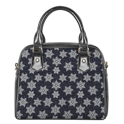 Blue And Silver Snowflake Pattern Print Shoulder Handbag