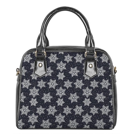 Blue And Silver Snowflake Pattern Print Shoulder Handbag