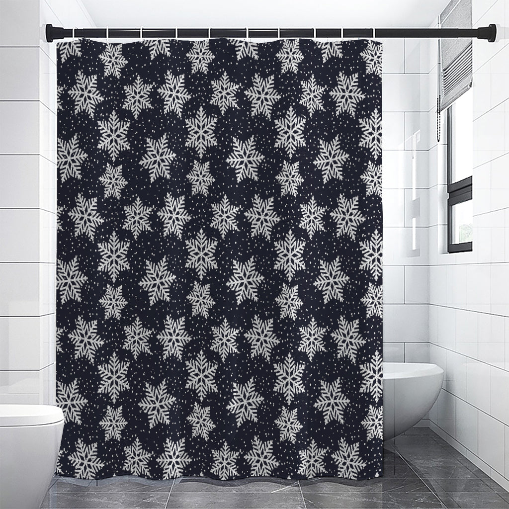Blue And Silver Snowflake Pattern Print Shower Curtain