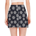 Blue And Silver Snowflake Pattern Print Side Slit Mini Skirt