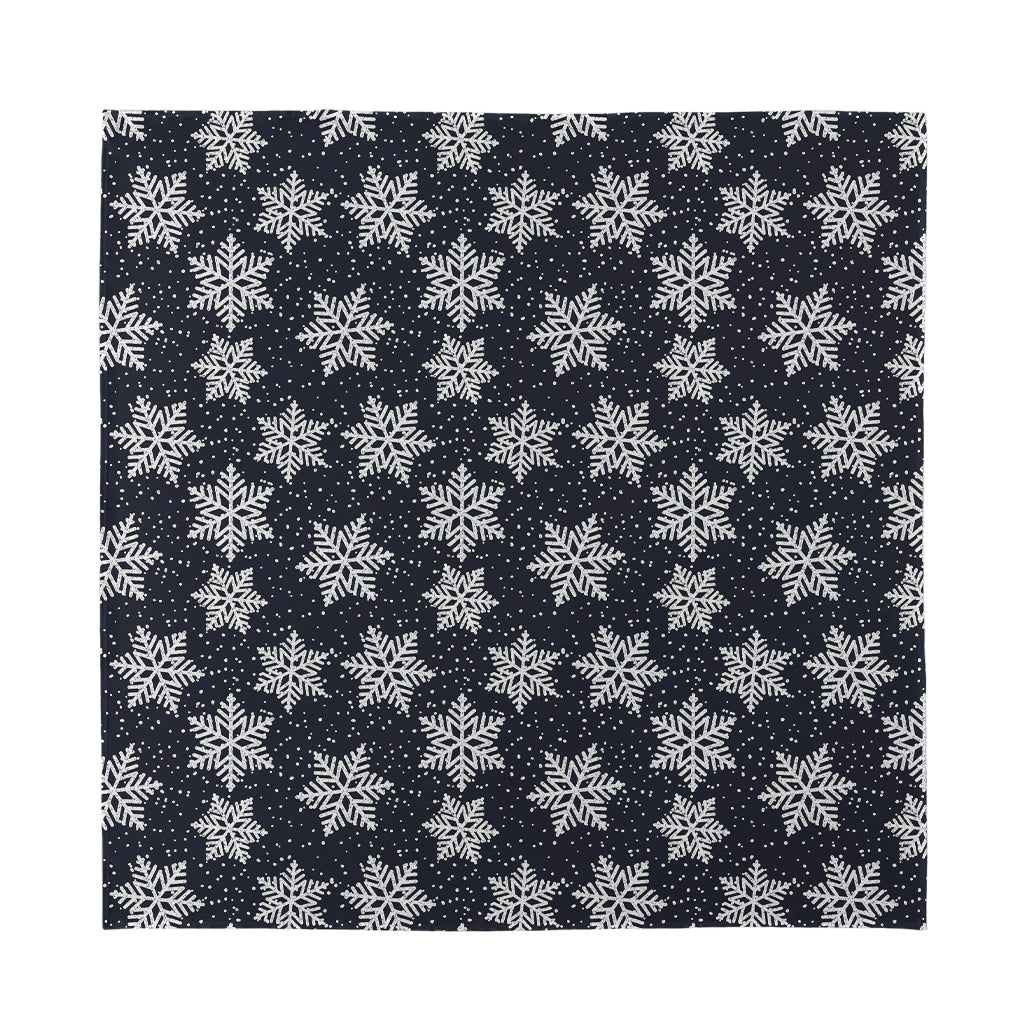 Blue And Silver Snowflake Pattern Print Silk Bandana