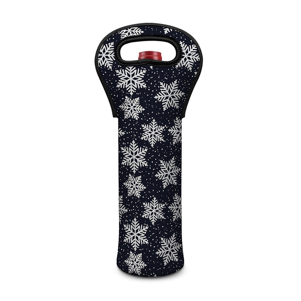 Blue And Silver Snowflake Pattern Print Single Neoprene Wine Tote