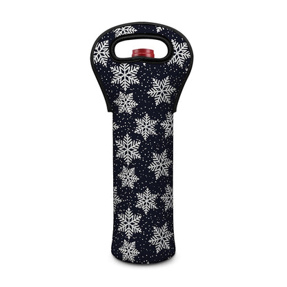 Blue And Silver Snowflake Pattern Print Single Neoprene Wine Tote