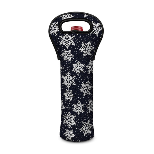 Blue And Silver Snowflake Pattern Print Single Neoprene Wine Tote