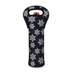 Blue And Silver Snowflake Pattern Print Single Neoprene Wine Tote