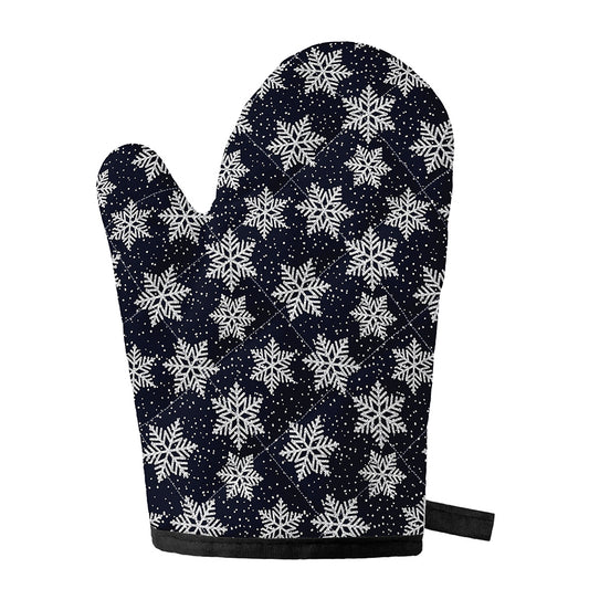 Blue And Silver Snowflake Pattern Print Single Oven Mitt