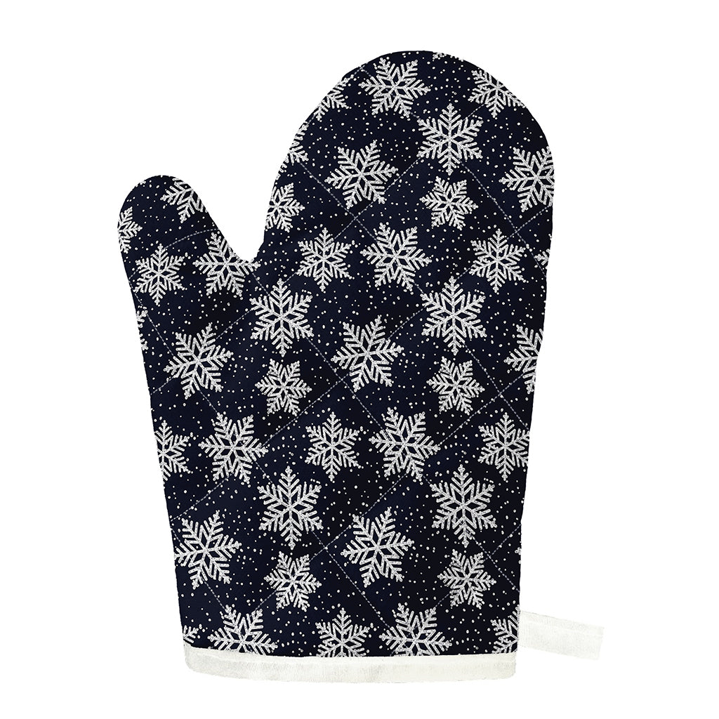 Blue And Silver Snowflake Pattern Print Single Oven Mitt