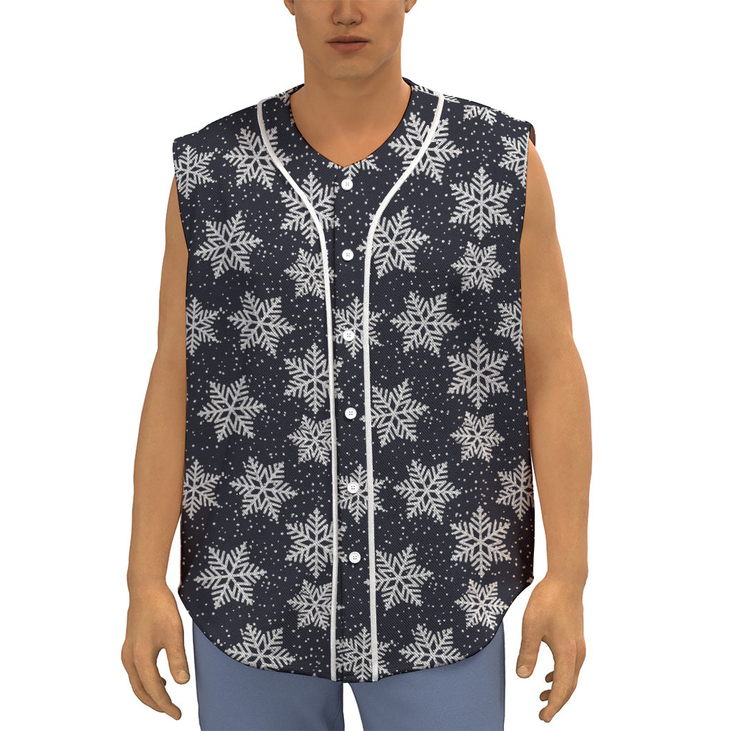 Blue And Silver Snowflake Pattern Print Sleeveless Baseball Jersey