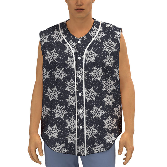 Blue And Silver Snowflake Pattern Print Sleeveless Baseball Jersey