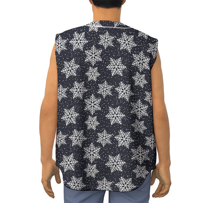 Blue And Silver Snowflake Pattern Print Sleeveless Baseball Jersey