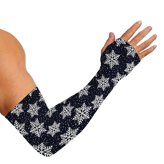 Blue And Silver Snowflake Pattern Print Sun Protection Arm Sleeves