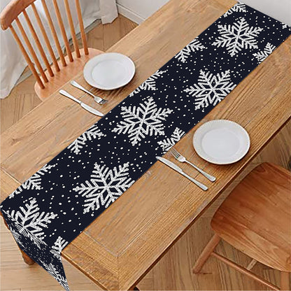 Blue And Silver Snowflake Pattern Print Table Runner