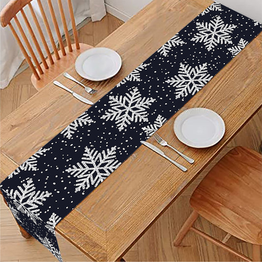 Blue And Silver Snowflake Pattern Print Table Runner