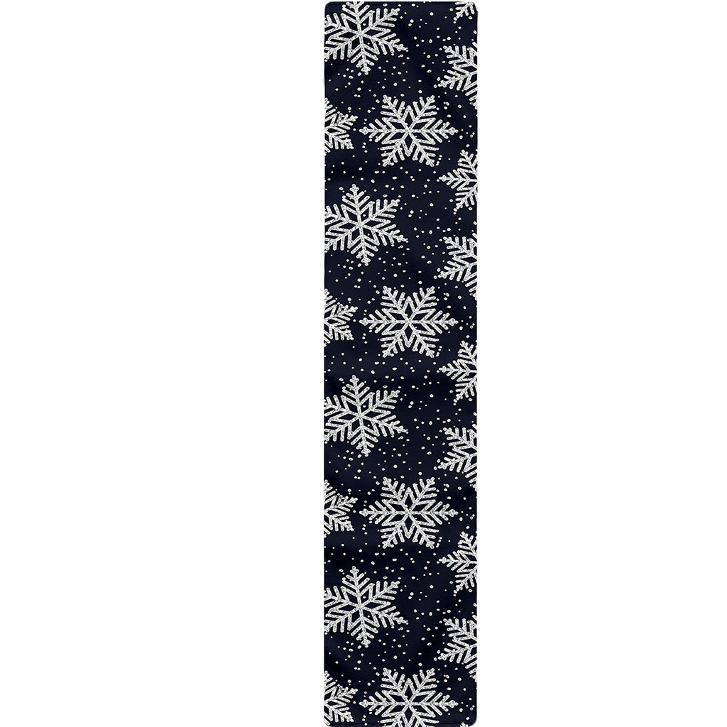 Blue And Silver Snowflake Pattern Print Table Runner