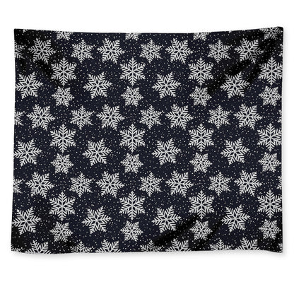 Blue And Silver Snowflake Pattern Print Tapestry