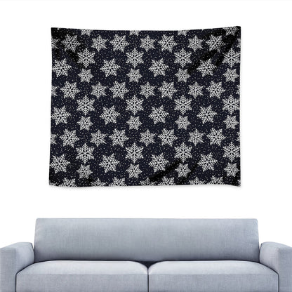 Blue And Silver Snowflake Pattern Print Tapestry