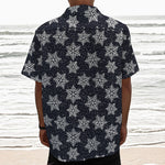 Blue And Silver Snowflake Pattern Print Textured Short Sleeve Shirt