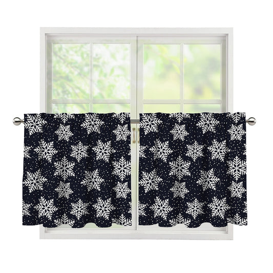 Blue And Silver Snowflake Pattern Print Tier Curtains
