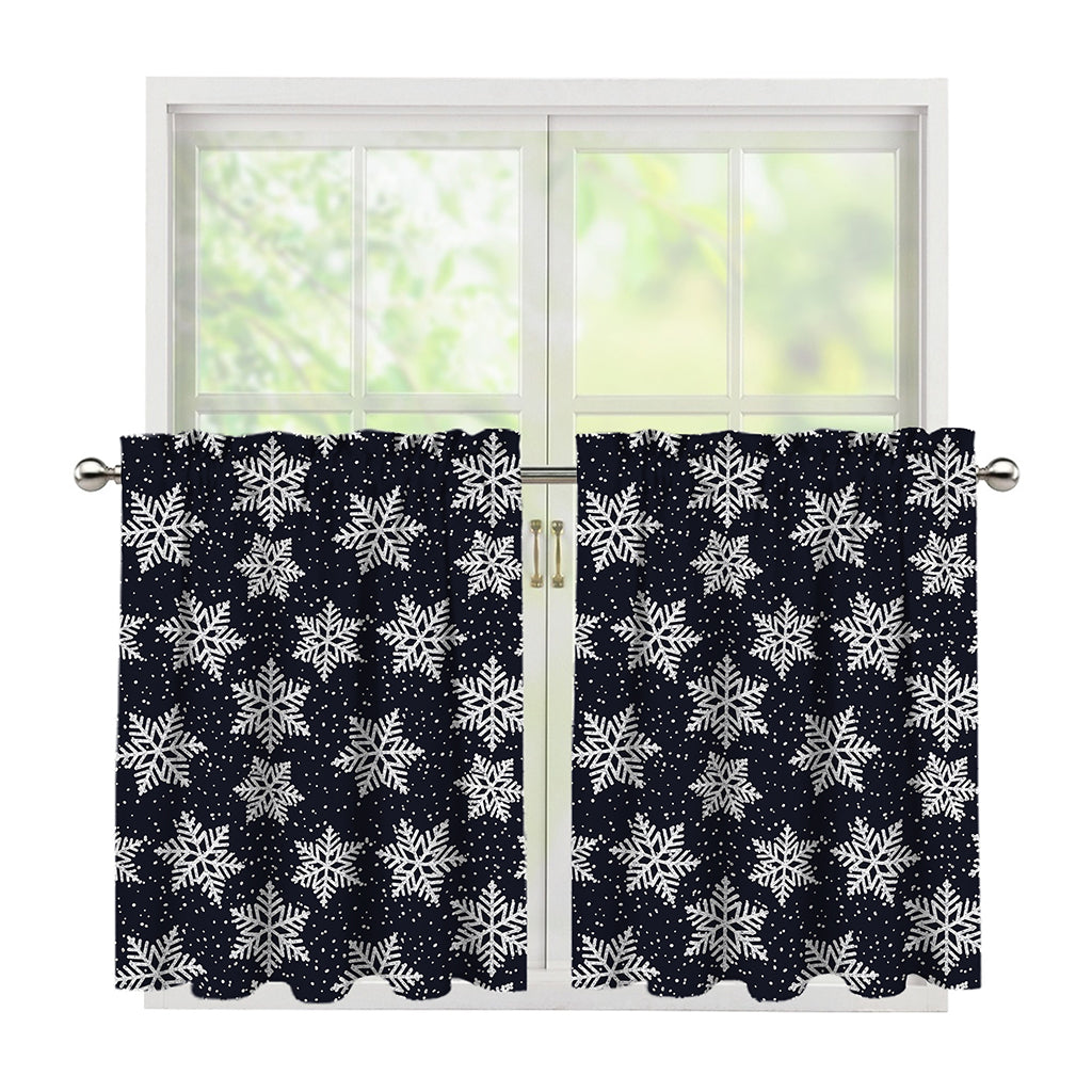 Blue And Silver Snowflake Pattern Print Tier Curtains