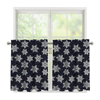 Blue And Silver Snowflake Pattern Print Tier Curtains