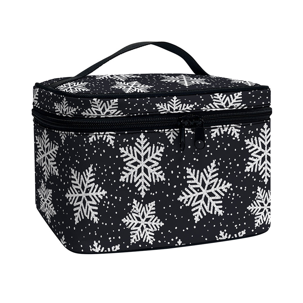 Blue And Silver Snowflake Pattern Print Travel Makeup Bag