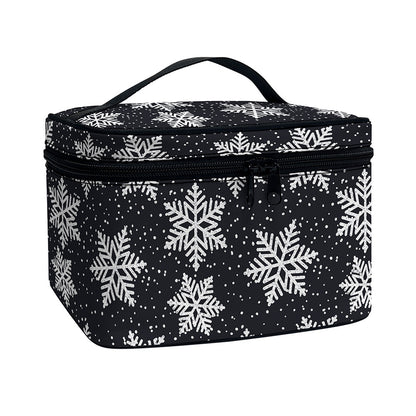 Blue And Silver Snowflake Pattern Print Travel Makeup Bag