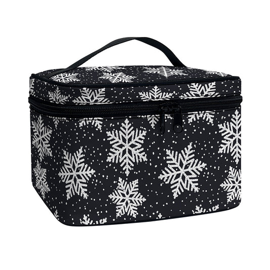 Blue And Silver Snowflake Pattern Print Travel Makeup Bag