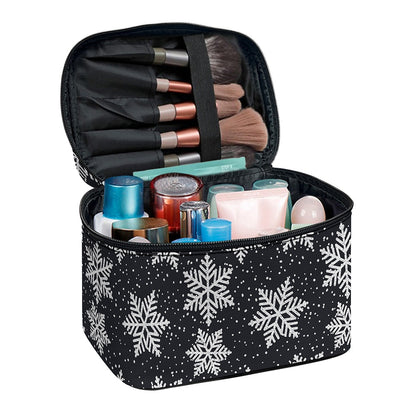 Blue And Silver Snowflake Pattern Print Travel Makeup Bag