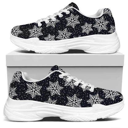 Blue And Silver Snowflake Pattern Print White Chunky Shoes