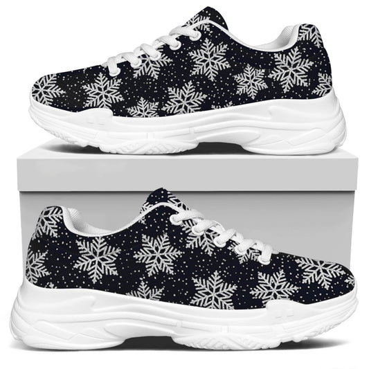 Blue And Silver Snowflake Pattern Print White Chunky Shoes