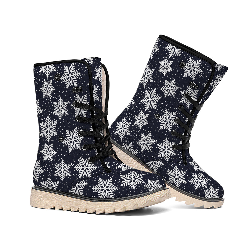 Blue And Silver Snowflake Pattern Print Winter Boots
