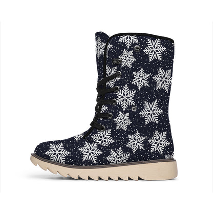 Blue And Silver Snowflake Pattern Print Winter Boots