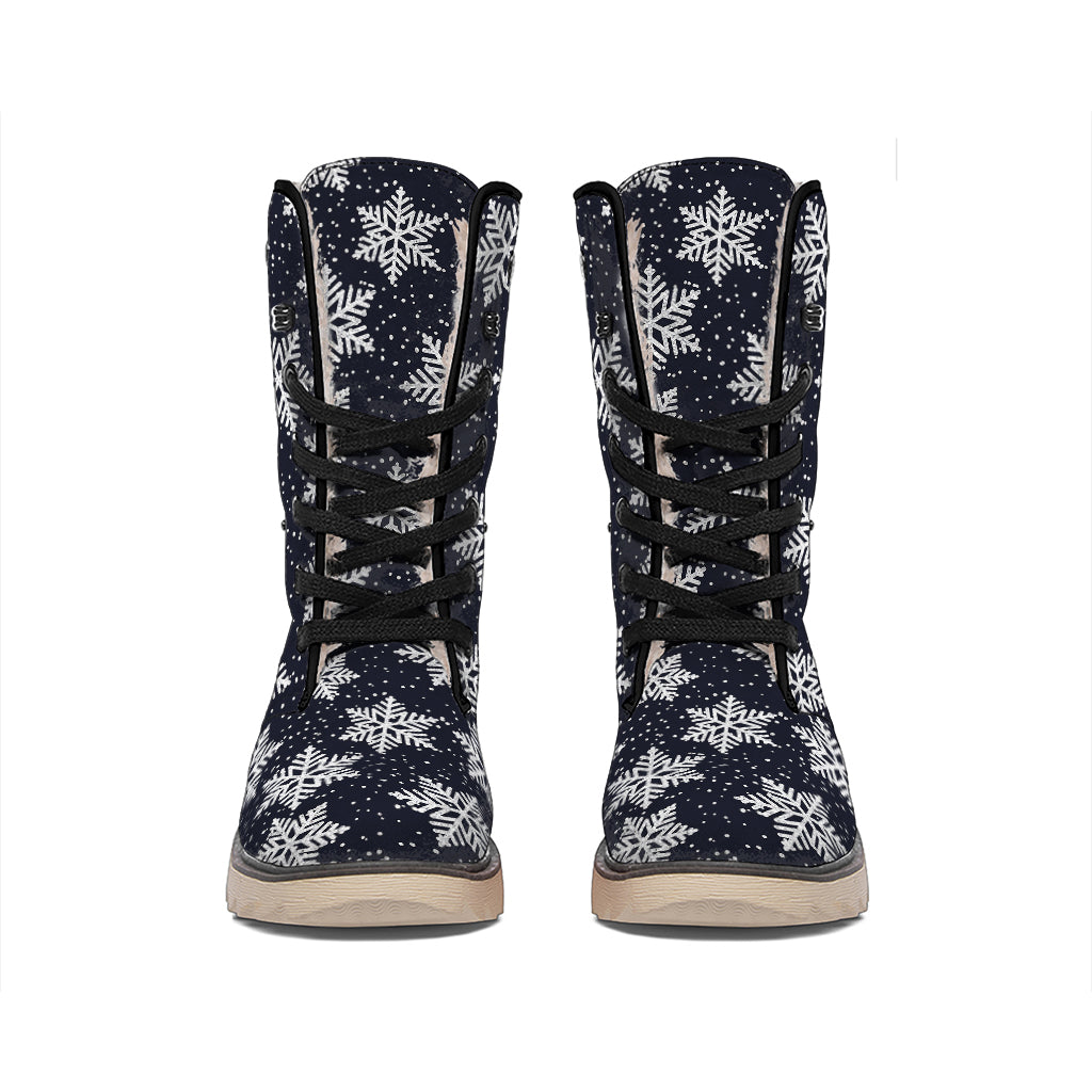 Blue And Silver Snowflake Pattern Print Winter Boots